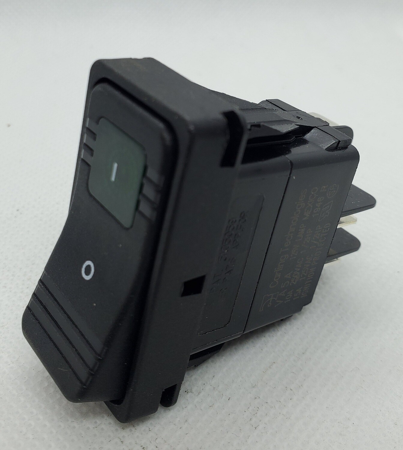 SWITCH-ROCKER DPST LIGHTED 125V GREEN LENS