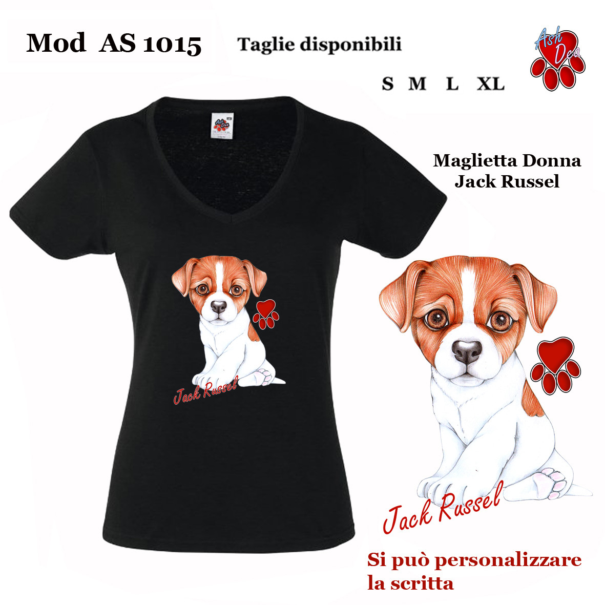 as1015 JACK RUSSEL colori NERO BIANCO GRIGIO
Taglie S  M  L XL