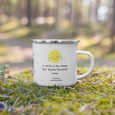 A Smile a Day Keeps the 'Psycho'therapist Away | Therapy Gift | Funny Client Gift Enamel Mug