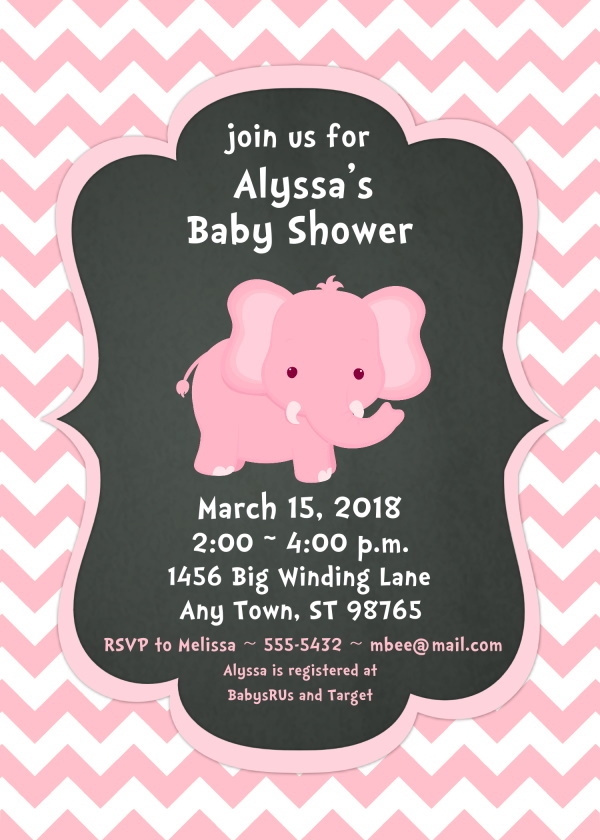 pink elephant baby shower invitations