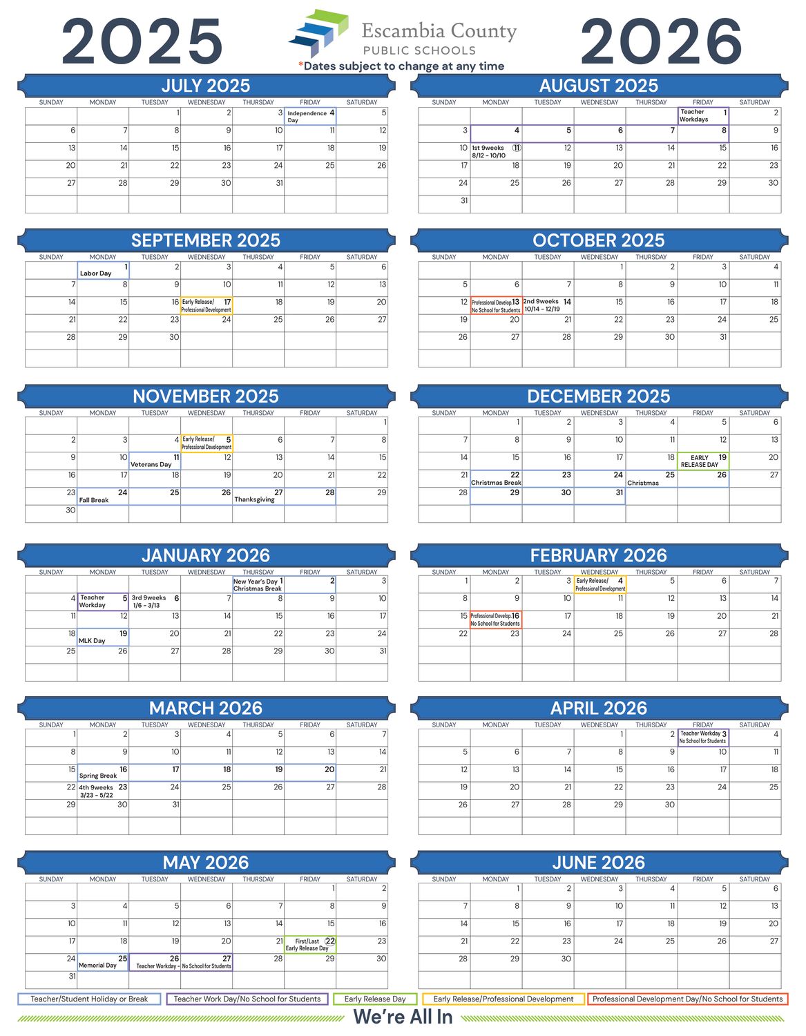 Calendar, Wall, ECSD Sche