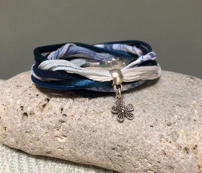 Wrap Bracelet in Blues, White and a Hint of Pink