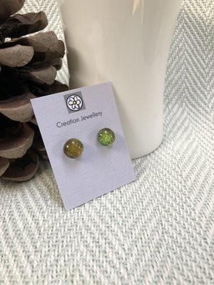 Dichroic Glass Earrings - Green Gold