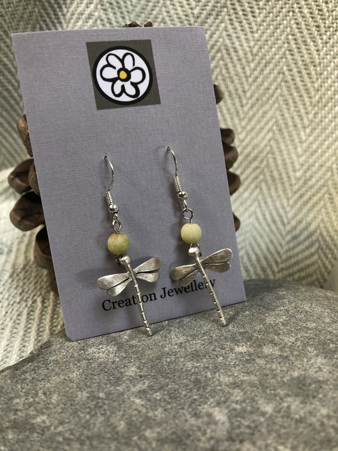 Lemon Jasper Dragonfly Drop Earrings