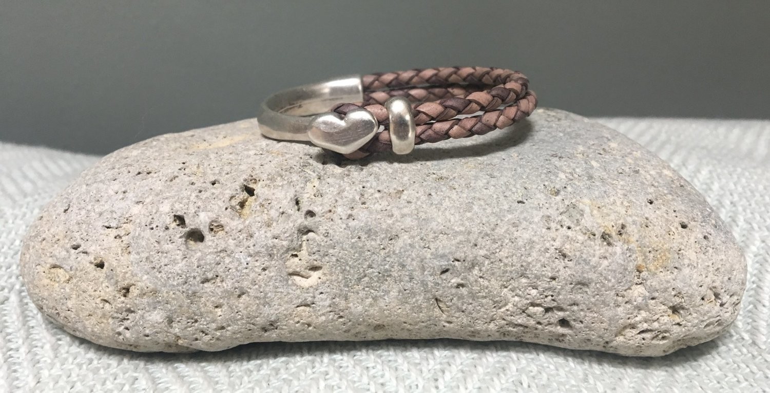 Braided Half Leather Bracelet - Antique Grey/Taupe