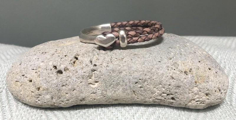 Braided Half Leather Bracelet - Antique Grey/Taupe