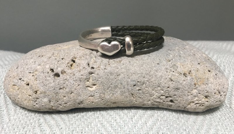 Braided Half Leather Bracelet - Dark Olive Green