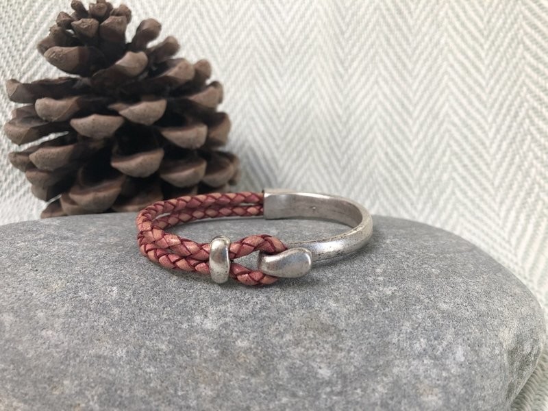 Braided Half Leather Bracelet - Antique Pink