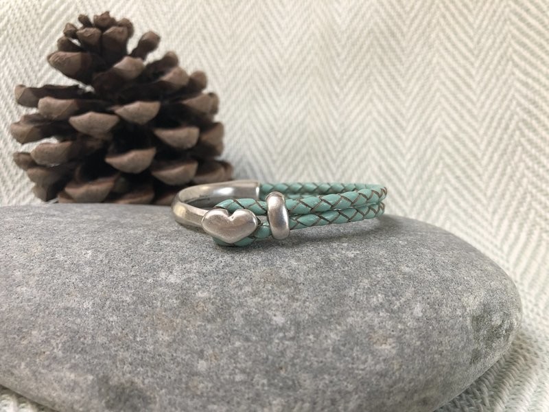 Braided  Half Leather Bracelet - Light Turquoise