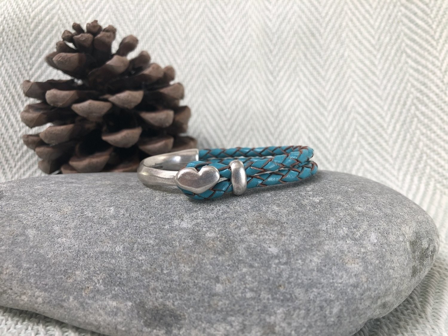 Braided Half Leather Bracelet - Turquoise