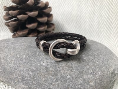 Braided Leather Buckle Bracelet - Antique Brown