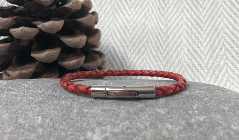 Leather Bracelet -  Coral Red