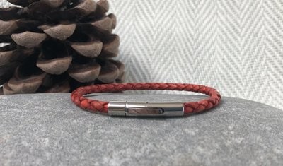 Leather Bracelet - Coral Red