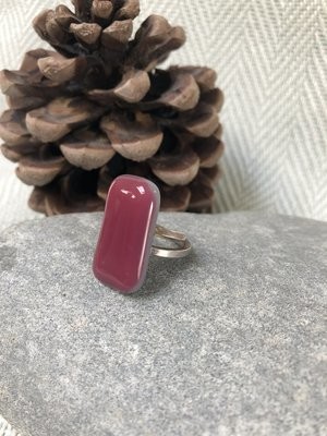 Fused Glass Sterling Silver Ring - Cranberry/Grey - SALE