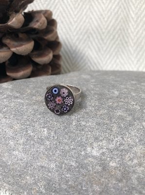 Puprle/Pink Mosaic Sterling Silver Ring