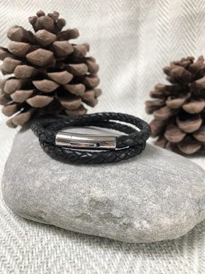 Double 6mm Leather Bracelet - Braided Black