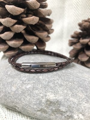 Double 3mm Braided Leather Bracelet - Antique Brown
