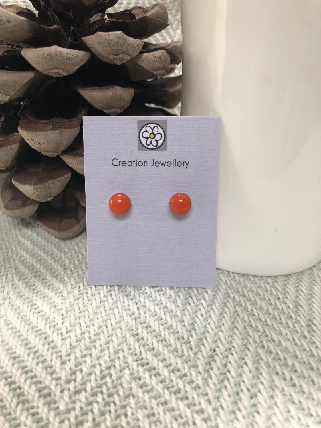 Fused Glass and Sterling Silver Earrings - Orange/Grey
