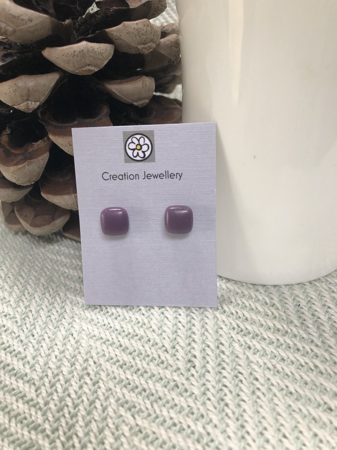Fused Glass and Sterling Silver Earrings - Plum
