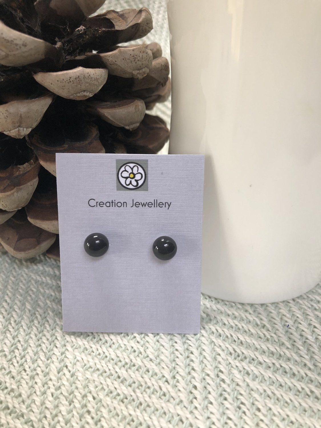 Fused Glass and Sterling Silver Earrings - Charcoal