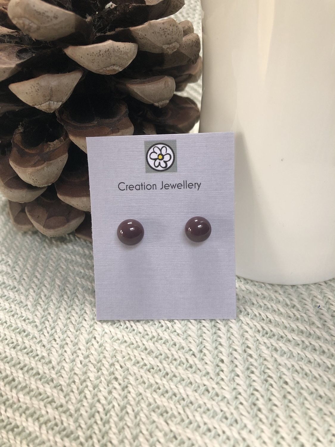 Fused Glass and Sterling Silver Earrings - Dark Plum