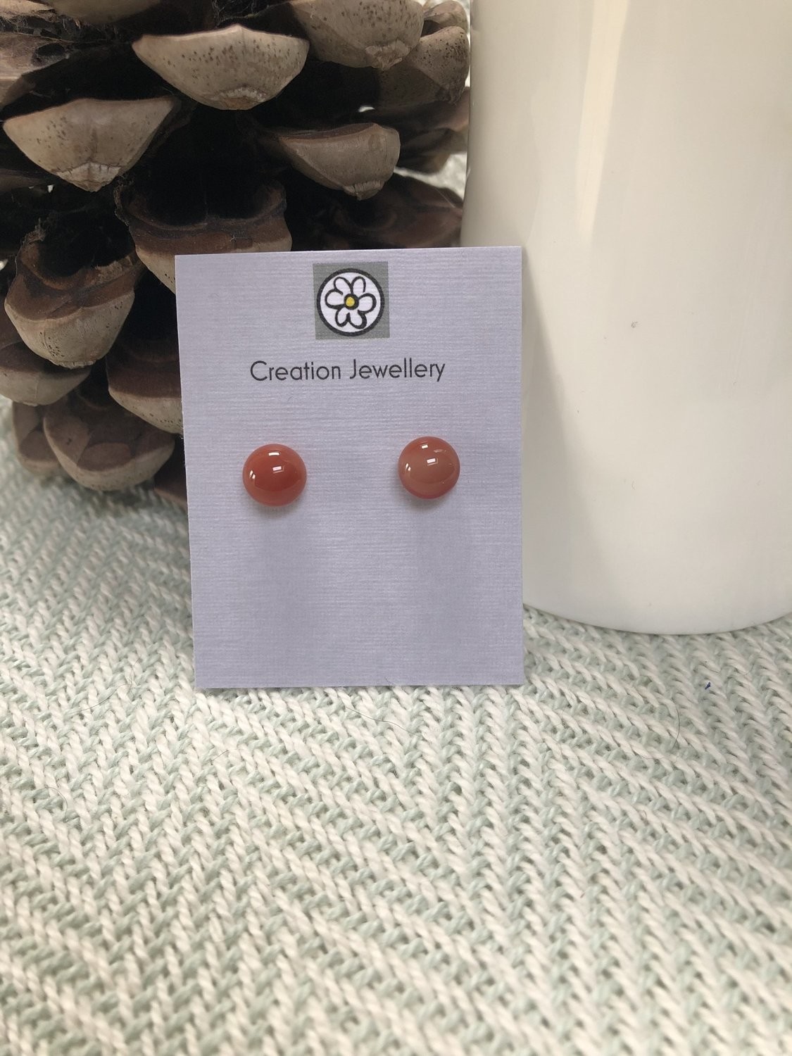Fused Glass and Sterling Silver Earrings - Rust/Dark Coral
