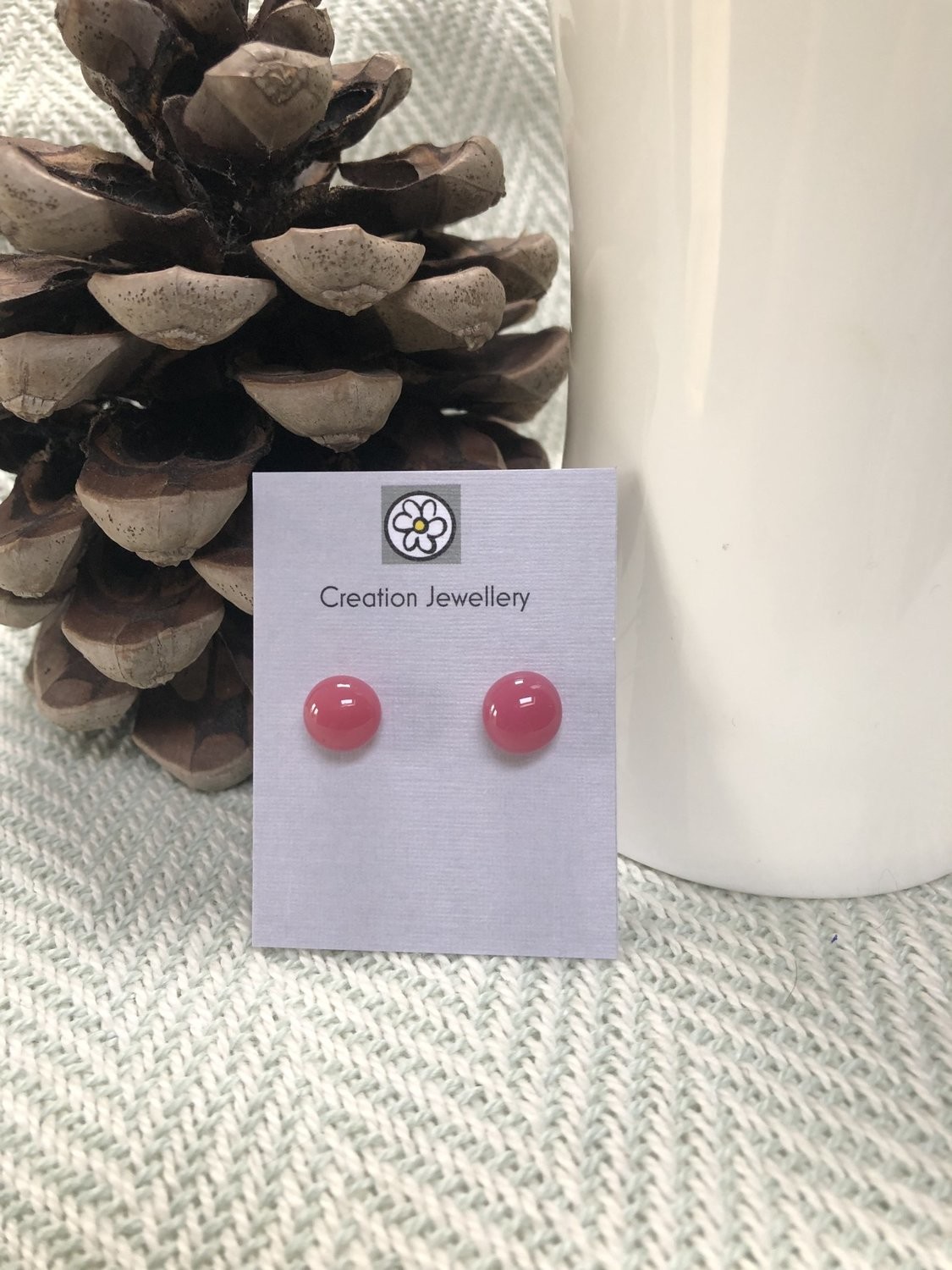 Fused Glass and Sterling Silver Earrings - Mid Pink