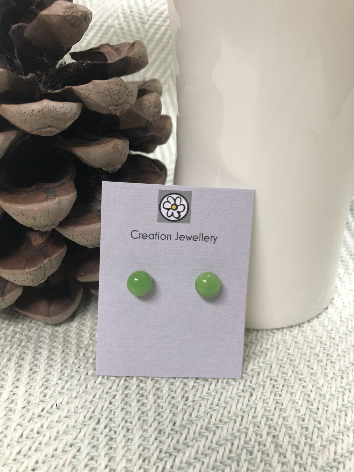 Fused Glass and Sterling Silver Earrings - Apple Green