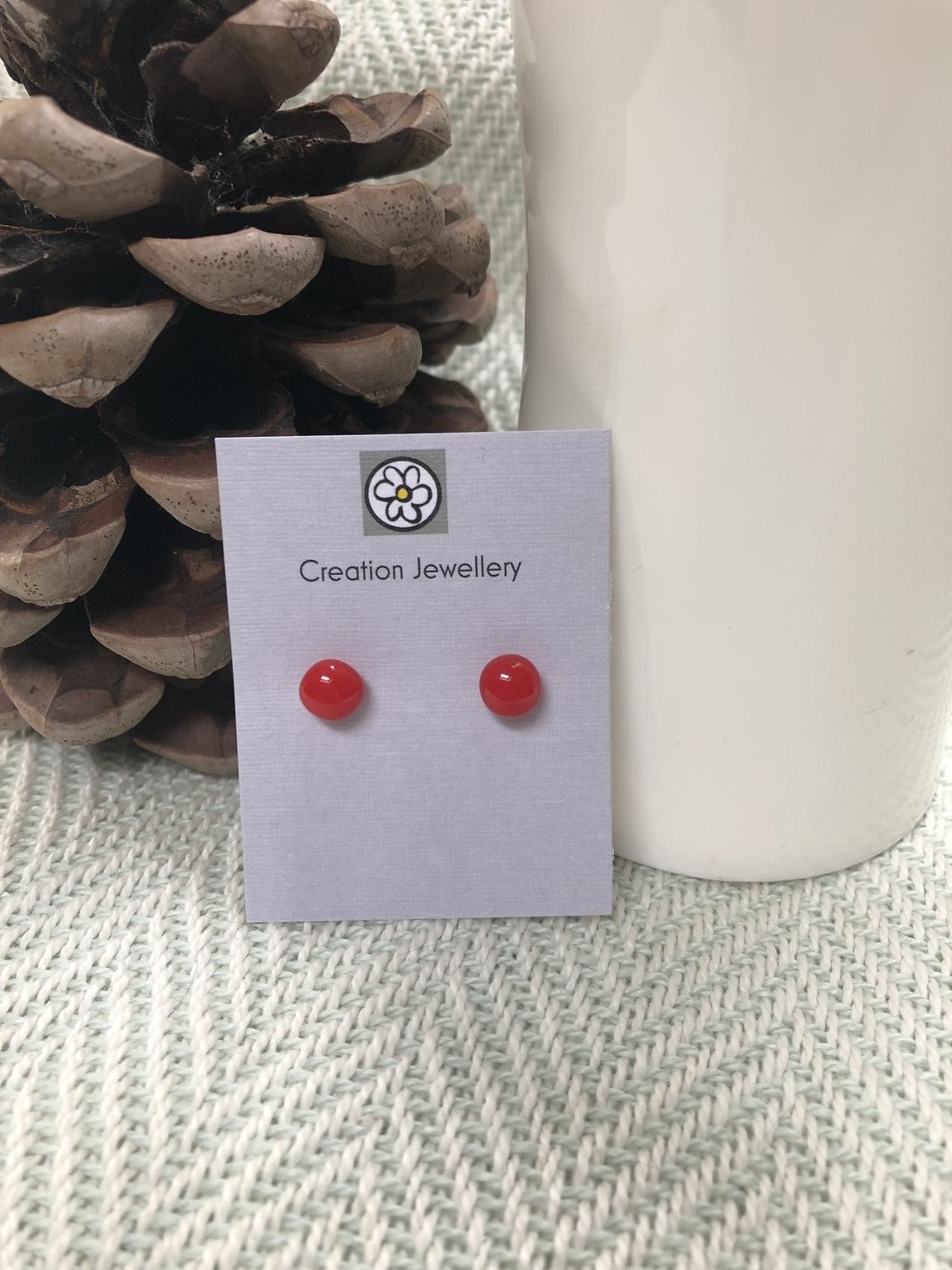 Fused Glass and Sterling Silver Earrings - Red