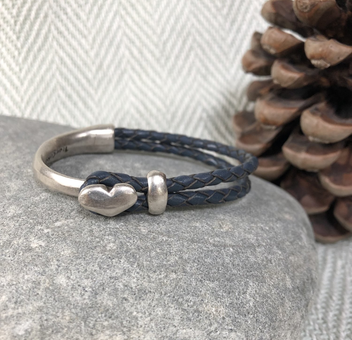 Braided Half Leather Bracelet - Blue