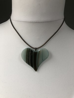 Glass Heart Pendant - Brown, Turquoise and Ochre