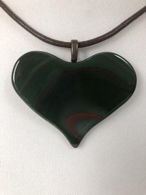 Glass Heart Pendant - Streaky Green and Red
