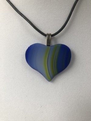 Glass Heart Pendant - Blue & Yellow