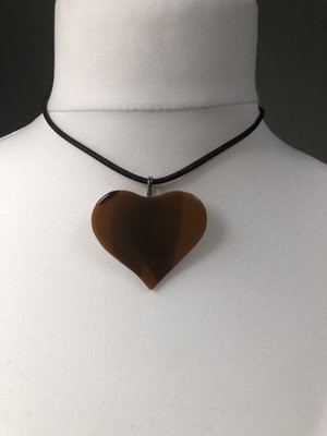 Glass Heart Pendant - Dark Ochre and Brown