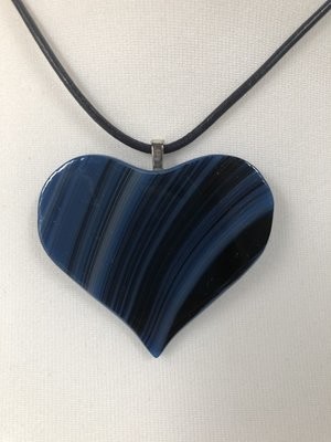 Glass Heart Pendant - Navy Stripes