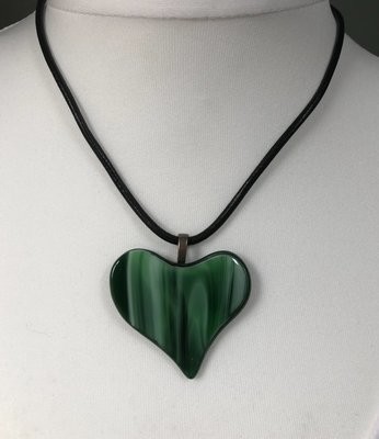 Glass Heart Pendant - Green Stripes