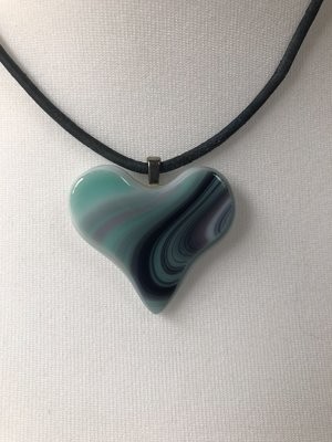 Glass Heart Pendant - Teal, Turquoise and Lilac