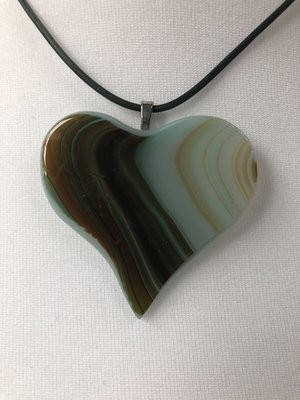 Glass Heart Pendant - Turquoise, Brown and Ochre