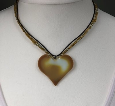 Glass Heart Pendant - Yellow Ochre and Ivory