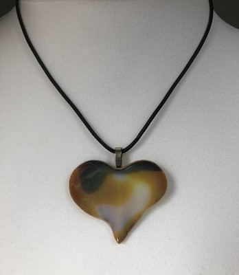 Glass Heart Pendant - Yellow, Ochre, Brown and Cream