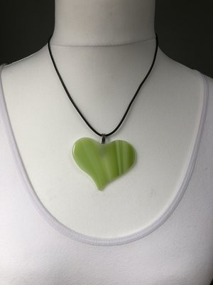 Glass Heart Pendant - Lime and White Streaky