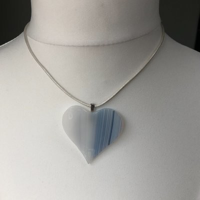 Glass Heart Pendant - Blue & White