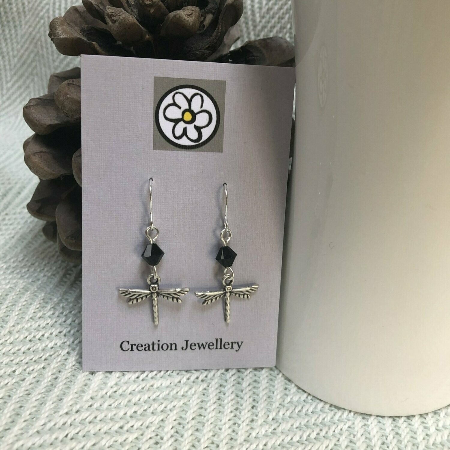 Dragonfly Drop Earrings - Black