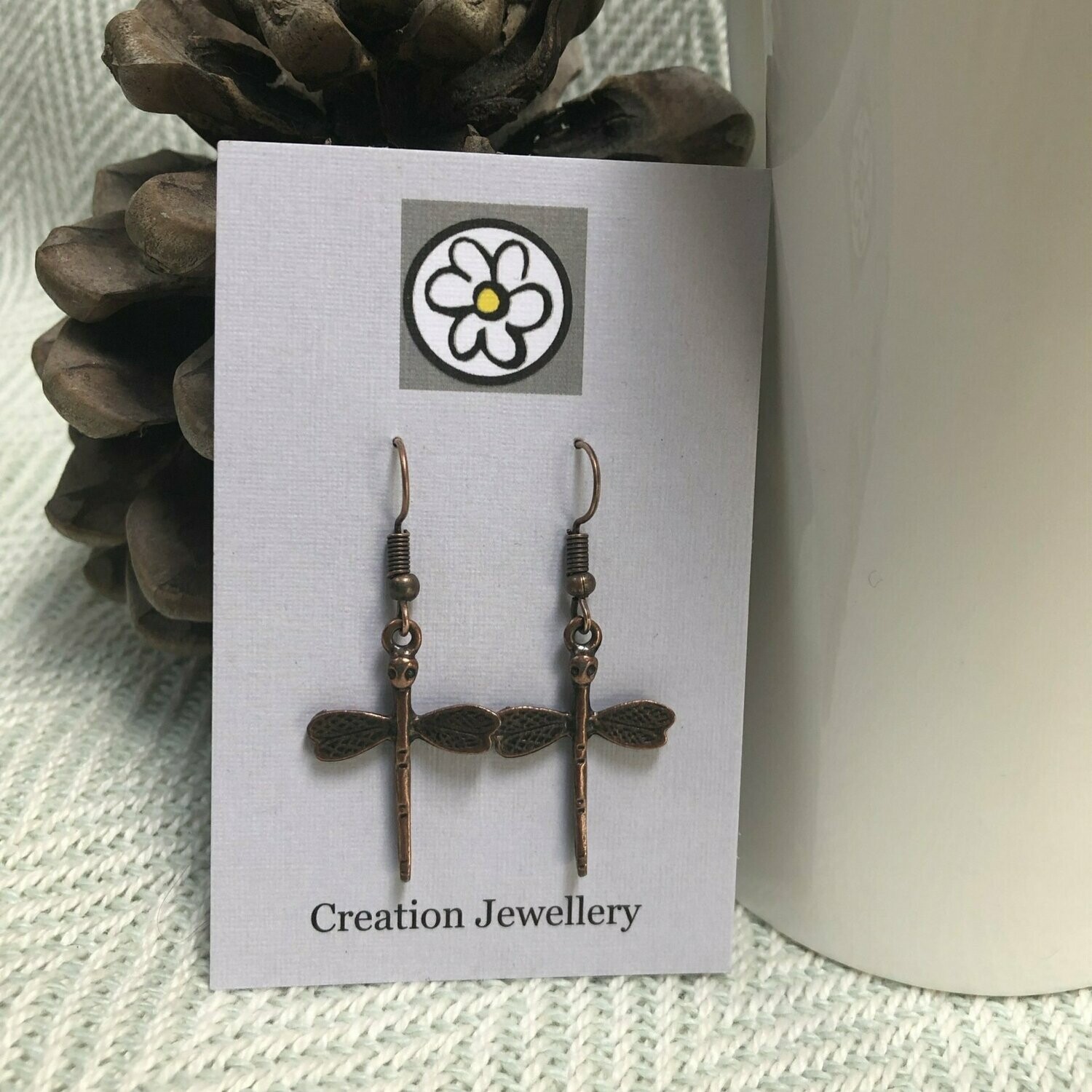Copper Dragonfly Drop Earrings