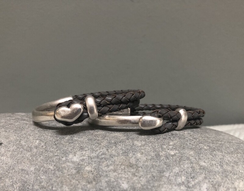 Braided Half Leather Bracelet - Grey