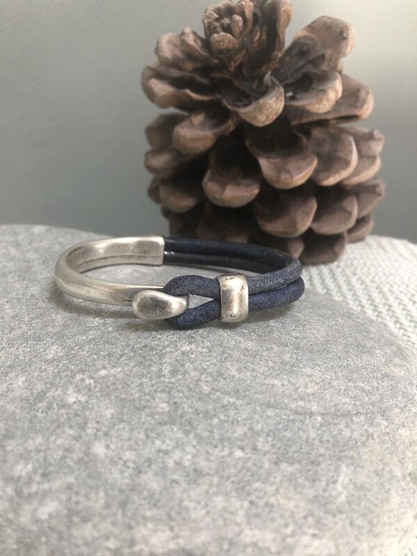 Half Leather Bracelet - Distressed Navy