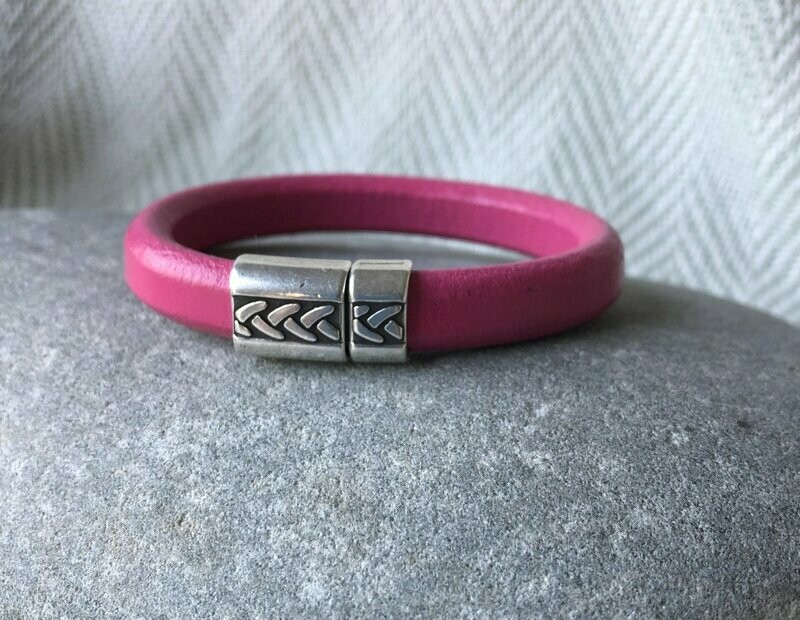 Chunky Leather Bracelet - Fuschia Pink
