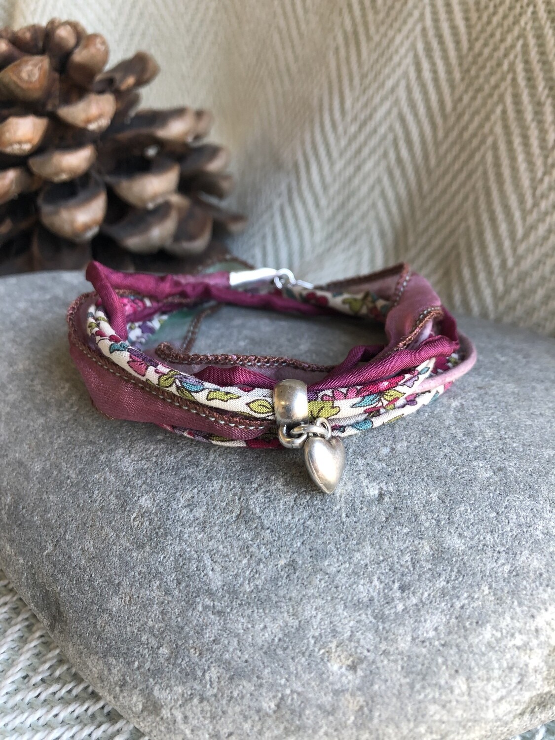 Liberty Print Wrap Bracelet - Dark Pinks