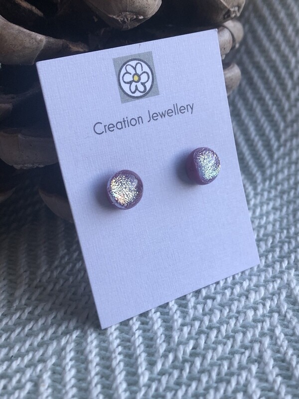 Dichroic Glass Earrings - Cranberry/Silver
