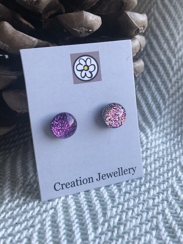 Dichroic Glass Earrings - Pink